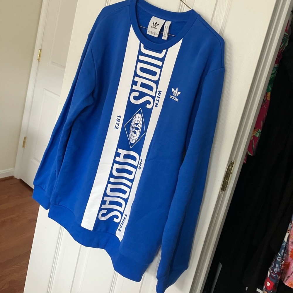 Adidas Royal Blue White Graphic Print Sweatshirt